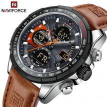 2022 NAVIFORCE Sport Uhren für Männer Starke Leucht Dual Display Wasserdicht Quarz Echtes Leder Armbanduhr Relogio Masculino