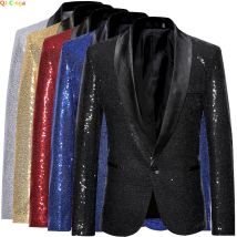 Schwarze Pailletten ein Knopf Schal Kragen Anzug Jacke Männer, bling Glitter Nachtclub Prom DJ Blazer Mäntel Männer Bühnen kleidung für Sänger