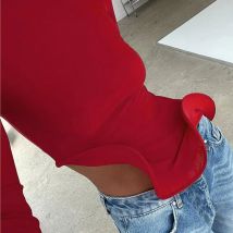 Gekräuselte schlanke Tops T-Shirt für Frauen lange Ärmel einfarbige Patchwork schleichende weibliche Herbst mode High Street Pullover