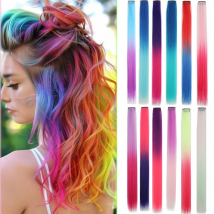 10 Stück Clip-in-Haarverlängerungen, synthetische farbige Haarverlängerungen, 45,7 cm, Party-Highlights, lange, glatte Haarteile für Frauen
