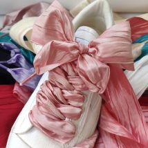 5cm Widened Butterfly Bow Ruffled Yarn Shoelaces Flat Silk Big Bow Wide Laces Trend Beauty White Casual Shoes Laces Dropship