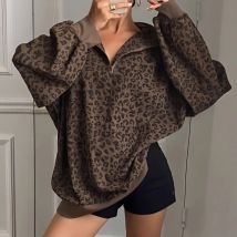 2022 herbst Neue Retro Leopard Muster Stehkragen Mantel für Frauen Frühen Herbst Design Lose Medium Länge Hoodie Trendy