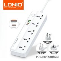 Regleta LDNIO con 4 enchufes de extensión USB, 5 salidas de CA, cargador de carga rápida USB para carga de teléfono, filtro de red doméstico de 2M