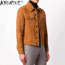 AYUNSUE giacca in vera pelle da uomo 2021 cappotto in vera pelle scamosciata di mucca uomo primavera autunno giacche da uomo Vintage Veste Cuir Homme KJ6996