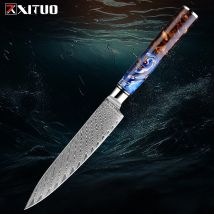 XITUO 5-Zoll-Allzweckmesser, japanisches Küchenmesser aus Damaststahl VG-10, ultrascharfes Obstmesser mit Volltanggriff