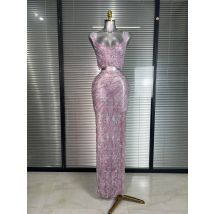 Nuovo set da due pezzi rosa sexy da donna celebrità in cristallo night club gonna abiti cantante ballerino costume di scena stampato allungato