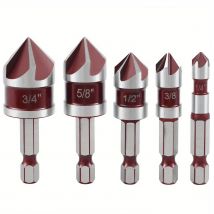 Set di punte per trapano svasatore al cobalto M35 in metallo a 5 flauto 82 °   Set di punte svasate con codolo esagonale da 5 pezzi 1/4" 1/4" 3/8" 1/2" 5/8 con supporto