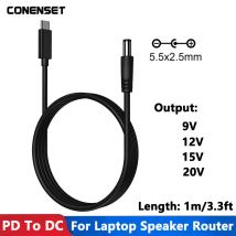 Cavo di alimentazione DC a tipo C USB PD 9V 12V 15V 20V 5.5x2.1mm 2.5 per router wireless laptop striscia LED altoparlante telecamera CCTV