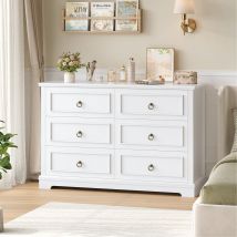 Comò bianco con 6 cassetti, cassettiera larga 120 cm con credenza in venature del legno Comodo armadio per camera da letto soggiorno Sch