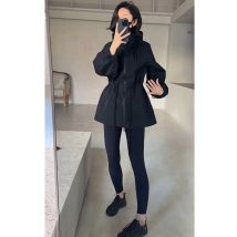 2026 Autumn/winter New Korean Black Waist Hooded Zipper Jacket Women's Versatile Casual Top