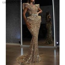 Party kleid Frauen Frühling Herbst sexy Quaste Pailletten ärmellose O-Ausschnitt schlanke Bankett Abendessen Damen lange Stoff Lugentolo