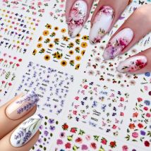 30pcs Blooming Lavender Nail Stickers 3D Rose Sunflower Leaves Nail Art Sliders Adhesive Manicure Summer Spring Decoration 5x6cm