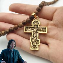 Movie John Wick Baba Yaga Cosplay Necklace Beads Chain Alloy Jesus Cross Choker Unisex Party Props