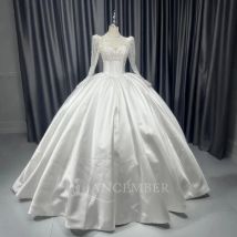 Ballkleid Satin Brautkleider für Frauen Langarm Stehkragen Maßgeschneidertes erschwingliches Strandhochzeitskleid Vestidos De Novia
