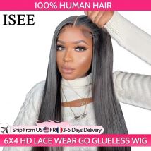 Parrucche Glueless per capelli ISEE Capelli umani pronti da indossare Parrucche diritte senza colla prepizzicate Wear And Go Parrucche anteriori in pizzo 7x5HD Precut Lace
