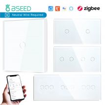 BSEED Zigbee przełączniki ścienne inteligentny ekran dotykowy włącznik światła 1/2/3Gang 1/2/3Way Google Alexa Tuya kontrola aplikacji brak linii neutralnej