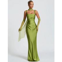 Sukienka maxi Mozision, satynowa, bez pleców, seksowna, damska, elegancka, wiązana na szyi, z odkrytymi ramionami, bez rękawów, sznurowana, obcisła, na imprezę klubową, długa.