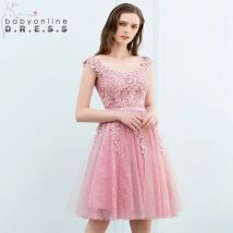 3D-Blumen-Applikationen, kurze Abendkleider für Damen, 2024, A-Linie, ärmellos, Spitze, formelle Abschlussball-Party-Kleider, Robe De sSoirée De Mariage