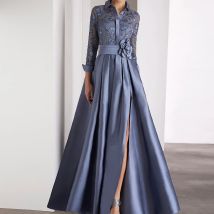 Customized Mermaid Evening Dresses Floor-length High-neck Full Sleeve Prom Gown Fashion Flowers Pleat Simple Draped Party Gown
