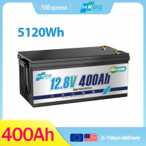 HRBEEnergy 12V 400Ah LiFePO4-Lithiumbatterie, integriertes 200A-BMS, 8000+ tiefe Zyklen, für Wohnmobile, Solar zu Hause, Angeln, netzunabhängige Anwendung