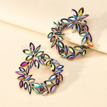 Koreanische Mode elegante bunte Strass Metall hohle große Ohr stecker für Frauen Luxus Designer Braut Hochzeits feier Schmuck
