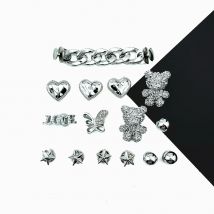 15PCS Silber Bär Schmetterling Herzförmige Kette DIY Schuh Charm Set Zubehör Abnehmbare Mode Schuhe Dekorationen Schnalle