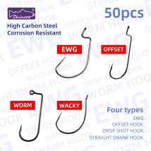 Chinook 50pcsWide worm Texan hook texas hook Offset Fishing hook Bass Barbed Carp FishingHook drop shot hook wacky hook Jig Hook