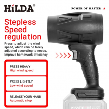HILDA Handventilator, 1000 W, Sturmluftgebläse, stufenloser Geschwindigkeitsreiniger, Staubgebläse, elektrische heftige Luftpistole für Makita-Akku