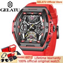 Gelatu Herren uhren Top Marke Skelett automatische mechanische Uhr für Mann Saphir Spiegel wasserdichte leuchtende männliche Armbanduhr