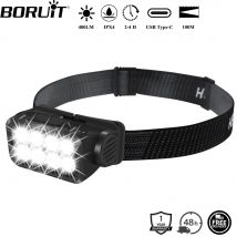 BORUiT K354 Bewegungsmelder LED-Stirnlampe Typ C, wiederaufladbar, leistungsstarker Scheinwerfer, wasserdichte Stirnlampe, Camping, Angeln, Laterne