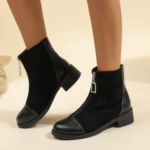 2024 hochwertige Damenschuhe prägnante Knöchel Damen stiefel vorne Reiß verschluss moderne Stiefel Frauen nähen runde Zehen niedrige Absätze Damenschuhe