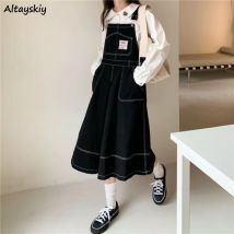 Midi Denim Kleid für Frauen Ärmel Lose Beiläufige Gewaschen Vintage Alle-spiel Junge Studenten Koreanischen Stil Mode Tun Alt frühling
