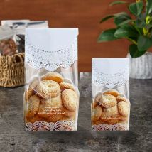 50 teile/los Weiße Spitze Cookie Keks Tasche Hochzeit Geschenk Süßigkeiten Cupcake Hand Made DIY Weihnachten Kunststoff Verpackung Taschen
