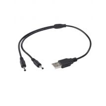 Black 1 in 2 out DC power plug USB A to dual double 2 DC 3.5 mm x 1.35 mm 3.5x1.35mm Barrel Jack male charging Power Cable 1m 2A