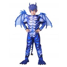 Mono de caballero del dragón azul escarchado para niños, disfraz de fiesta temática de carnaval de Halloween con máscara de cola de ala