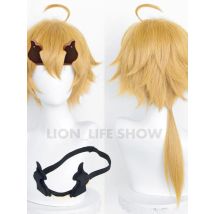 Genshin Impact Thoma Cosplay Wig Increased Hair Fluffy Design With Horn Yellow Wigs Free cap