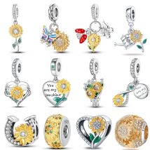 925 Sterling Silver Moda Girasoli Dorati Cuore Pendenti e Ciondoli Perline Misura Qikaola 925 Braccialetti Originali di Lusso Del Partito Gioielli FAI DA TE