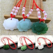 Halskette mit echtem Jade-Lotus-Anhänger, natürlicher Schmuck, geschnitztes Amulett, Zubehör, Charm-Edelstein, Designer-Vintage-Glücksgeschenke für Frauen
