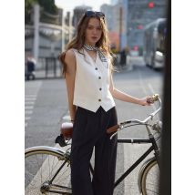 FSLE 2025 Sommer-Set mit weitem Bein und Hose für altes Geld, Vintage-Stil, maßgeschneidert, zweiteilig, verstellbare Taille, Öko-Leinen für Brunch