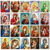 AZQSD 5D-Diamantgemälde, Religion, Ikone, Jungfrau Maria, runder Bohrer, Heimdekoration, Porträt, Stickerei, Mosaik, 30 x 40 cm, Geschenk, Heimdekoration