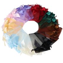 20 teile/los 9x12 10x15 13x18cm Organza Schmuck Süßigkeiten Display Verpackung Beutel mit bogen Hochzeit Party Geschenk Sweets Taschen