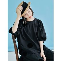 Ima kokoni Original Design schwarz Tupfen Halbarm Pullover T-Shirt lose dünne lässige Top Sommer Frauen