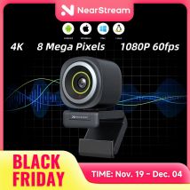 Nearstream 4K Webcam HDR 1080P@60FPS Microfono con cancellazione del rumore 45 ° -95 ° Inquadratura AI con messa a fuoco automatica FOV regolabile per PC