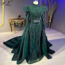 Retro-Meerjungfrauenkleid mit Strasssteinen, abnehmbarer Schleppe, dunkelgrüner Stickerei, Perlenstickerei und bodenlangem Hochzeitskleid