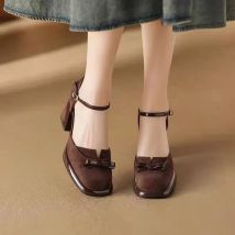 Mode Sandalen Sommer Neue Wildleder Flacher Bogen Einzelnen Schuhe Frau Kopf Starke Ferse Plattform Retro High Heels