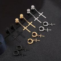 12 Paar einfache Herren-Ohr stecker aus Edelstahl, Creolen, Kreuz ohrringe, täglicher Party-Ohrschmuck