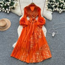 Langes Kleid Frauen Kleider A-Linie Vestidos Y2k Streetwear V-ausschnitt Volle Hülse Hohe Taille Plissee Elegante Splice Party Nacht Arbeit
