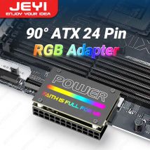 JEYI ATX 24 Pin 90 °   RGB-Adapter, 18 Lichtmodi, Buchse auf 24-poliger Stecker, 90-Grad-Motherboard-Netzteil für Desktops, PC-Versorgung