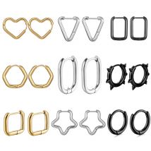 Männer Ohrringe Geometrische Polygonale Edelstahl Ohr Schnalle Ring Frauen Chic Ohrring Kleine Hoop Punk Party Ohr Schmuck