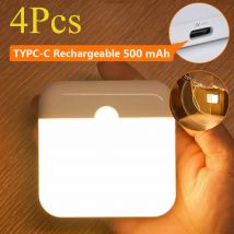 Nachtlicht, LED-Bewegungsmelder, USB-Typ C, quadratische Ladelampe für Schlafzimmer, Küche, Treppe, Flur, Kleiderschrank, Schrankbeleuchtung